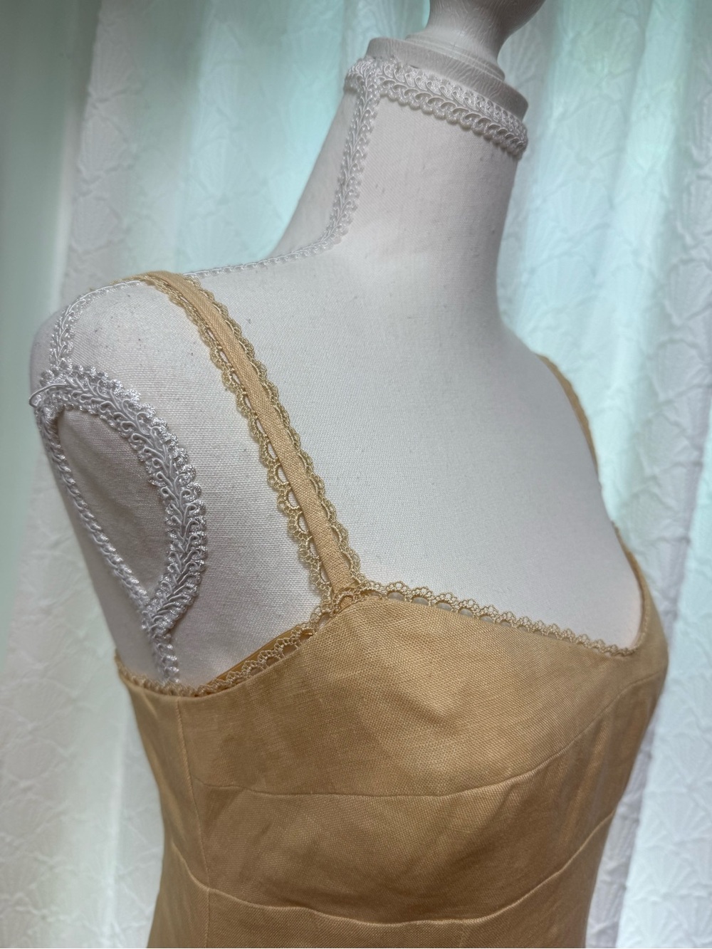 Reformation Cream Midi Slip Dress with Red Floral Embroidery - Picture 6 of 13